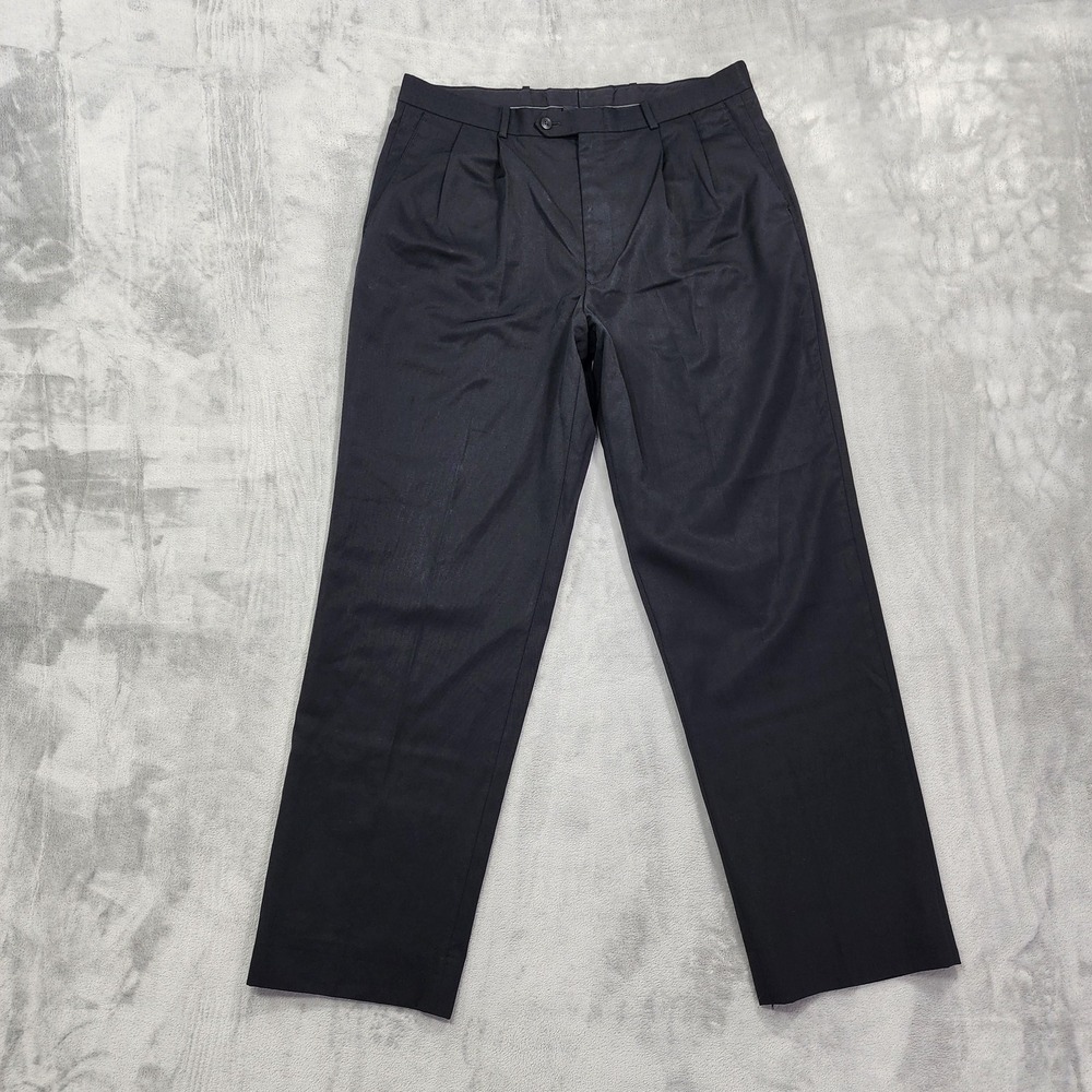Vintage Alfani Pants Mens‎ 36x30 Black Wool Classic Pleated Dress Slacks Office